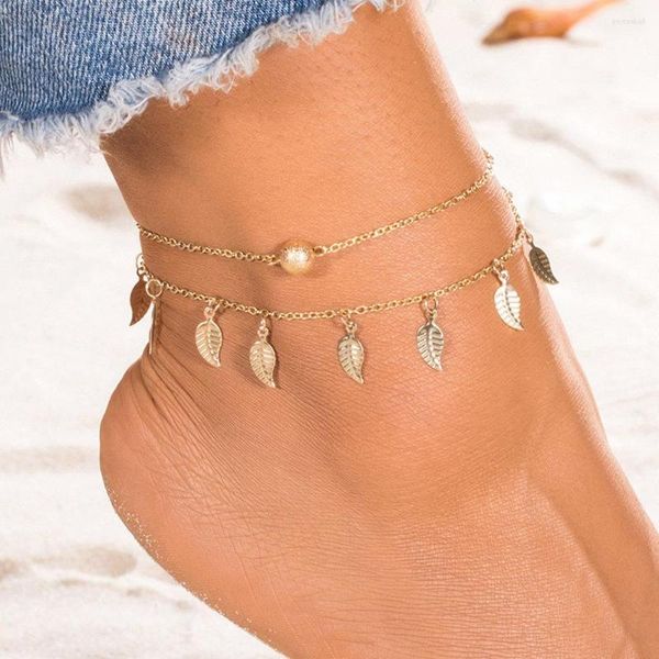 Tobilleras Bohemias de doble capa, pulsera de tobillo con cuentas para mujer, cadena para pierna, tobillera con borlas, accesorios de joyería para pie de playa de verano