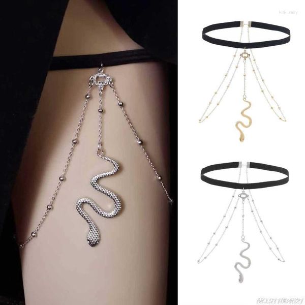Bracelets de cheville bohème or argent métal chaîne perlée cuisse pour femmes grand serpent pendentifs jambe corps bijoux plage Style cadeau De11 21