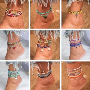 Collier de perle coloré Bohemian Bohemian Falle pour femmes Bracelets de cheville de plage d'été pour femmes