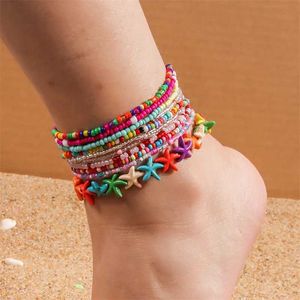 Collier de perle coloré Bohemian Bohemian Falle pour femmes étoiles de mer Bracelet de la cheville Chaîne de jambes de la Chaîne Girl Bijoux de vacances D240517