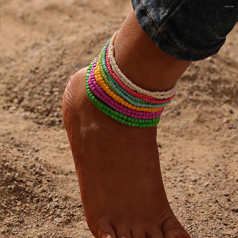 Anklets Bohemian Handwoven Colorful Rice Beads Beaded Ankle Bracelets For Women Summer Beach Set Jewelry Accessories