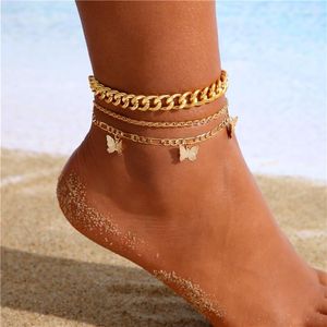 Bracelets de cheville bohème métal papillon pour femmes mode perle coquille conque pendentif perles colorées chaîne cheville Bracelet plage bijoux