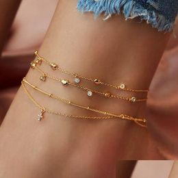 Chevilles bohemian mtiayer coeur de strass pour femmes bracelet de cheville pendentif croix en or