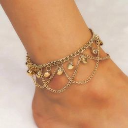 Enklets Boheemian Multi Layered Bell hanglagende voeten ketting dames retro creatief ontwerp kwast ring strand sieraden