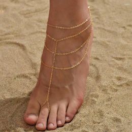 Bracelets de cheville bohème multicouche lien chaîne cheville pour femmes or couleur chaînes reliant pied bagues été pieds nus bijoux