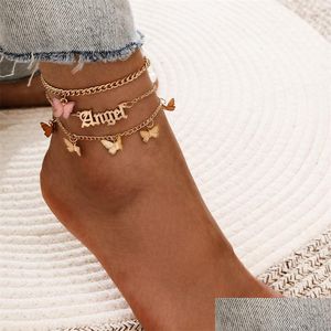 Anklets Boheemse nieuwe vlinderhelftjes Letter Angel Acryl Alloy Anklet For Women Fashion Foot Chain armband sieraden /Set 174 W2 Dr Dhulr