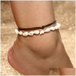 Enkelbanden Boheemse Shell Voor Vrouwen Handgemaakte Leer Geweven Natuurlijke Voet Sieraden Zomer Strand Armband Enkel Op Been Drop Levering Dhikz