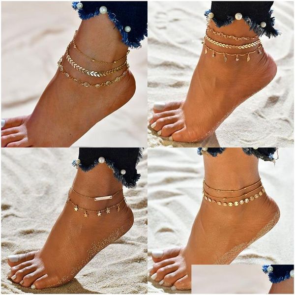 Bracelets de cheville Bohemian Shell Heart Summer Anklets Set pour femmes Tortue Bracelets de cheville Filles sur la chaîne de jambe Femme Bijoux Cadeau Drop Livrer Dhceg