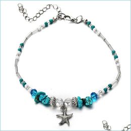 Enklets Boheemse zeester kralen Stenen enkelbanden voor vrouwen Boho Sier kleurenketen Bracelet op been strand enkel sieraden nieuwe geschenken1 1112 t2 dhcbn