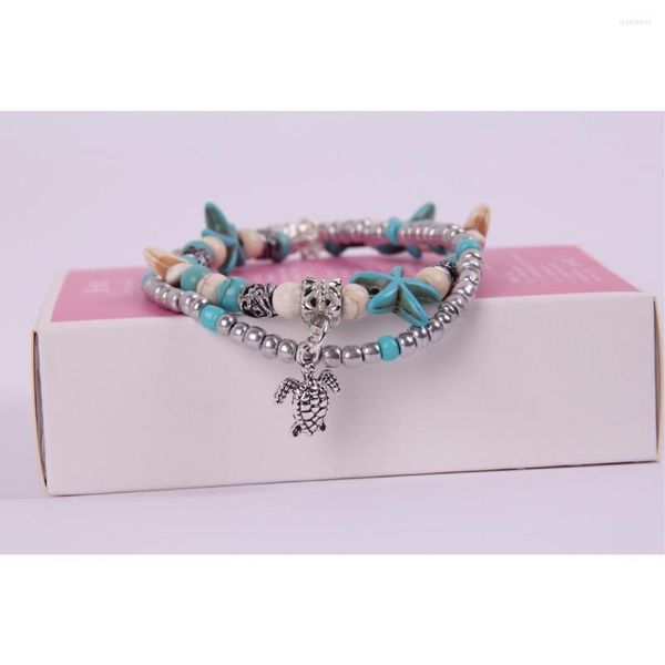 Bracelets de cheville bohème étoile de mer pour femmes à la main en cuir tissé coquille naturelle bijoux de pied été plage pieds nus bracelet cheville sur le