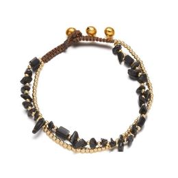 Anklets Boheemse stijl Natuurlijke grindsteen Anklet Dubbele laag Retro Bell Hand geweven kralen voetketen 6 kleuren drop levering sieraden dhkrm