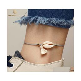 Bracelets de Cheville Bohème D'été Style Shell Gland Pendentif Cheville Bracelet Pour Les Femmes Cire Chaîne Plage Bijoux Cadeau Drop Delivery Dhvo4