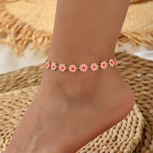 Tobilleras bohemias dulce Margarita flor pulsera y para mujer verano playa estrella de mar concha pierna pie cadena sandalias joyería regalos