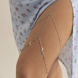 Tobilleras Cadena de muslo bohemia Cadenas de cuerpo de estrella simple para mujeres Cadena de cuerpo de metal de doble capa Joyería de moda Pierna