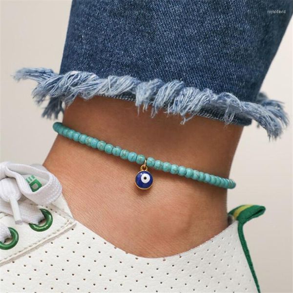 Bracelets de cheville breloque oeil turc bohème pour femmes bijoux de pied Boho Vintage ethnique fait à la main bleu vert perles chaîne Bracelets de cheville