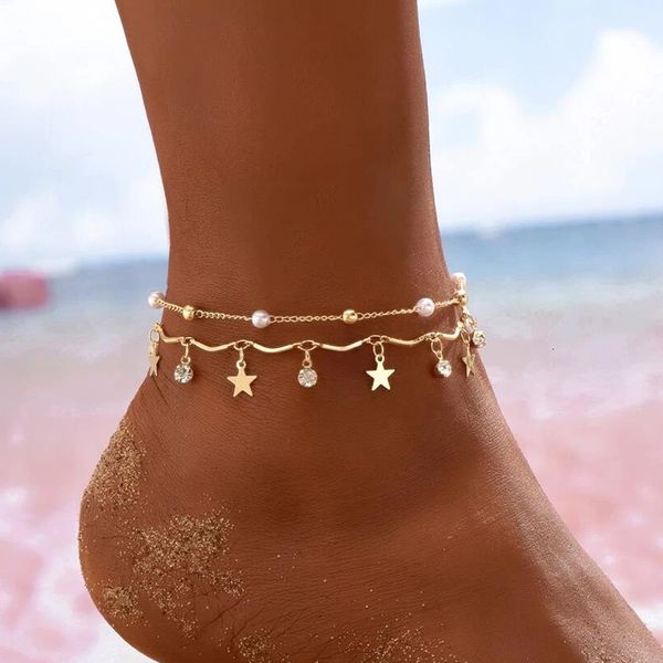 Bracelets de cheville Boho cheville pied chaîne été Bracelet gland étoile cristal pendentif charme cheville sandales pieds nus plage pied bijoux de mariée J022 230426