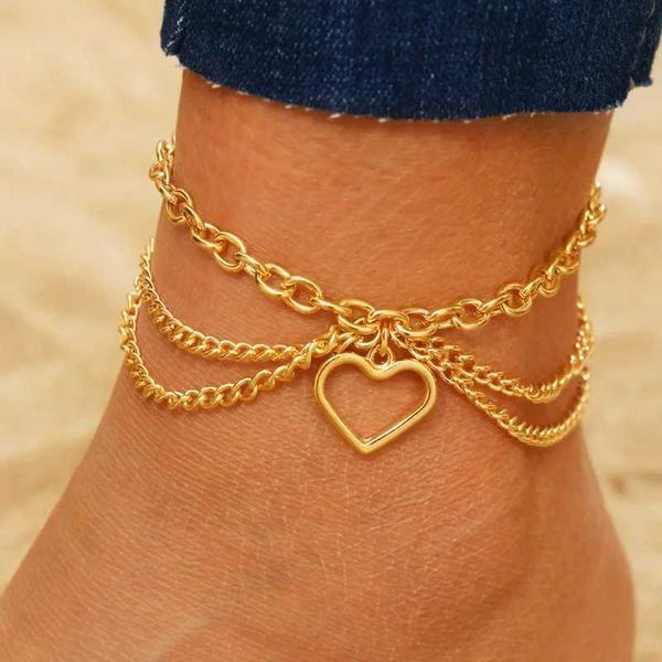 Anklettes Boho Boho Classic Snake Chain Bracelet Anklet Charms Tassel Starfisf Heart Sexy Leg Chain de jambes sur la chaîne de pieds