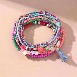 Bracelets de cheville Boho Coloré Multi Couches Perles Perles Pour Femmes Été Océan Plage Gland Cheville Bracelet Pied Jambe Bijoux