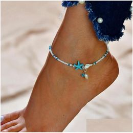 Ankjes boho zoetwater parel charme dames sandalen kralen kralen enkel armband zomer strand zeester kralen armbanden voet sieraden drop deliv dhsas