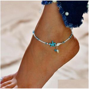 Bracelets de cheville Boho Perle d'eau douce Charme Femmes Sandales Perles Bracelet de cheville Summer Beach Starfish Bracelets de perles Bijoux de pied Drop Deliv Dhbgt