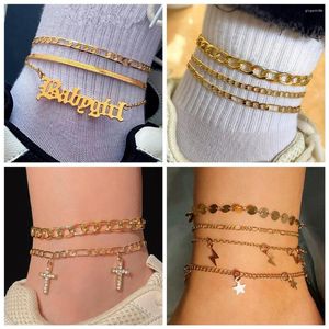 Enkelbanden Boho Goud Kleur Babymeisje Brief Metalen Ketting Armband Voor Vrouwen Multilayer Kruis Hanger Enkelbandje Zomer Strand Voet Sieraden