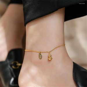 Tobilleras Boho Color dorado plateado titanio acero suerte calabaza etiqueta cadena para mujeres playa sandalias descalzas pulsera tobillo joyería