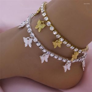 Bracelets de cheville Boho, bijoux glacés, chaîne scintillante, mignon papillon, accessoires de plage, couleur or argent, Cavigliera Donna
