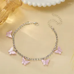 Chevillets boho rose papillon argenté bijoux de cheville brillante pour femmes fashion exquise insectes accessoires de plage cadeaux