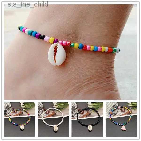 Bracelets de cheville Boho arc-en-ciel pied/cheville, breloque en coquillage naturel, perle élastique pour femmesC24326