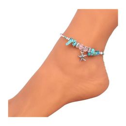 Bracelets de cheville Boho étoile de mer bleu cheville bracelets bijoux de pied de plage pour femmes et filles livraison directe Dhvjr