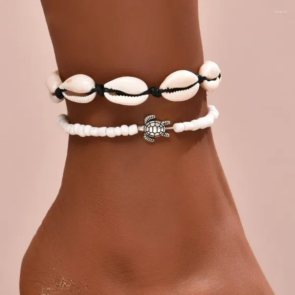 Bracelets de cheville Boho Starfish Shell Perles Bracelet de cheville sur la jambe corde tressée à la main pieds nus pour les femmes chaîne bijoux de plage