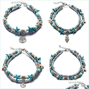 Enklets Boho Style Ankle Bracelet Bohemia Sea Turtle Starfish Charms Beach Anklet Shell For Women Handmade been sieraden 651 K2 Drop de Dhycg