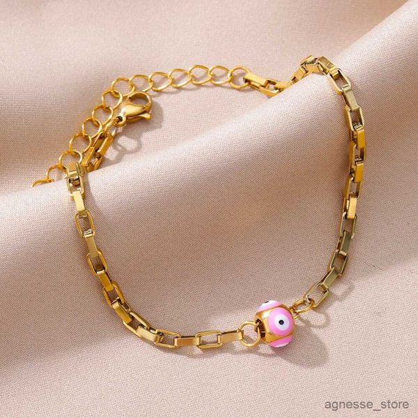 Tobilleras, pulsera en la pierna, tobilleras de acero inoxidable para mujer, tobilleras rosadas con mal de ojo, joyería de Color dorado, bisutería Acier Femme R231125