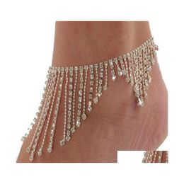 Enklets Bruids Anklet voet sieraden strand bruiloft witte kristallen strass butterfly voor vrouwen mode drop levering otkdx