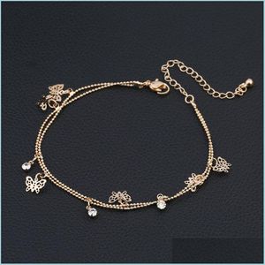 Enkelbandjes Butterfly Anklet Bead Charm Double Fashion Chain Sieraden Deck Foot Women Ankle Bracelets Holiday Gift Ornament 2 45Zy K2 Drop Dhduq