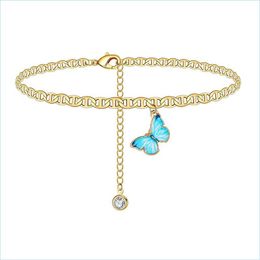 Chaîne de miklettes Chaîne de cheville Chaîne de cheville Sier Gold Diamond Beach Chains Anklettes Bracelet Femmes Fashion Bijoux Cadeau et sable Drop S DHQLS