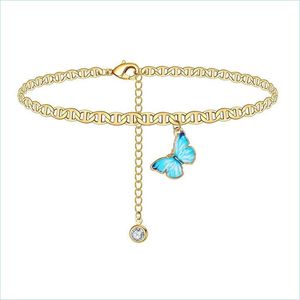 Enklets Butterfly Charm Anklet Chain Sier Gold Diamond Beach Chains enkelbanden Bracelet Women Fashion Jewelry Gift Will en Sandy Drop S DHQLS