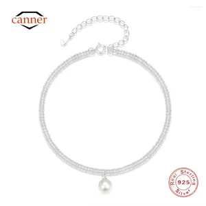 Anklets Canner 1pc 925 Sterling Silver Double Verstelbare bloemkool Ankletketen met Pearl Pendant voor vrouwen Fine Jewelry Party Gifts