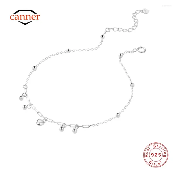 Canner 925 Sterling Silver Star Zircon Bracelet de cheville réglable pour les femmes 18K Gold Heart Wave Bijoux fins Cadeaux de fête d'été