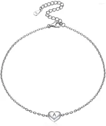 Bracelets de cheville ChainsPro 925 en argent sterling initiale pour femmes filles délicate plage coeur cheville bracelet pied bijoux taille réglable