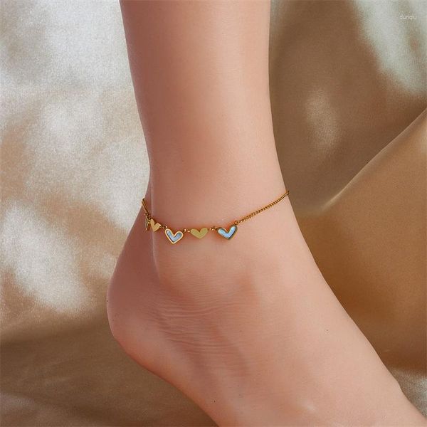 Bracelets de cheville charme en acier inoxydable 316L pendentif coeur d'amour pour femmes fille tendance chaîne de jambe étanche bijoux cadeau