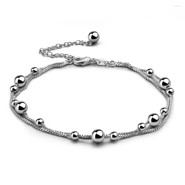 Bracelets de Cheville Charme Mode 925 en Argent Sterling Double boîte chaîne Bracelet de Cheville Simple réglable Mignon Cloche Cadeau pour Femmes Fille-B