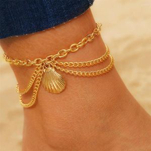 Bracelets de cheville à breloques en métal, pendentif en forme de coquille, Bracelets pour femme, chaîne de pied, couleur or, bijoux de plage d'été