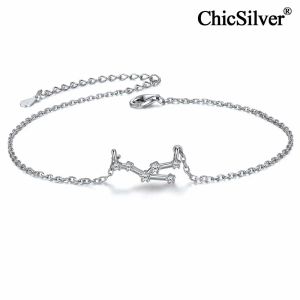 Enkelbanden ChicSilver 925 Sterling Zilver Enkelbanden voor Vrouwen Sterrenbeeld Horoscoop Sterrenbeeld Boho Strand Verstelbare Ketting Voet Sieraden