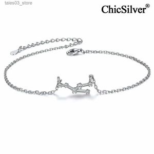 Bracelets de cheville ChicSilver 925 bracelets de cheville en argent Sterling pour femmes Constellation Horoscope signe du zodiaque Boho plage chaîne réglable bijoux de pied Q231113