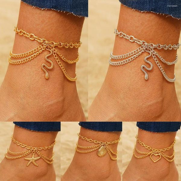 Bracelets de cheville classique serpent multicouche cheville pour femmes étoile de mer coeur coquille Sexy chaîne sur pied jambe femme cheville Bracelet plage bijoux cadeaux