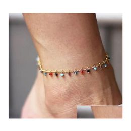 Anucollos Colorf Beads Peeds Pista de pie Fashion Simple Mixed Color Tassel Summer Anklet Boho Jewelry Drop entrega Dhsje