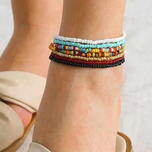 Bracelets de cheville perles colorées ensemble de cheville pour femmes bohème Femme été pieds nus sandales sur pied bijoux Boho accessoire à la mode 3151