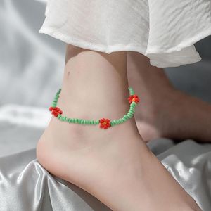 Bracelets de cheville coloré rocaille perlé bracelet de cheville ensemble mignon pendentif floral à la main perle pied pour femme cadeau mode 2023 accessoires