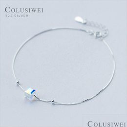 Enkelbanden Colusiwei Echt 925 Sterling Crystal Cube Sier Anklet Voor Vrouwen Bedelarmband Van Been Enkel Voet Accessoires Fashi Dhgarden Dhvrv